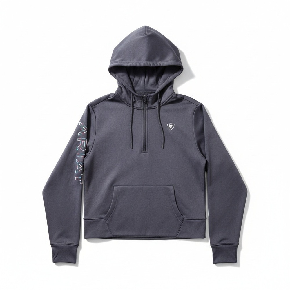 Ariat Hoodie L Blue AriatTEK Quarter Zip Sleeve Logo Equestrian Athleisure